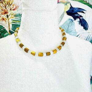 Anat G. Gold and White Crystal Cube Bead Necklace - Women Jewelry choker collar